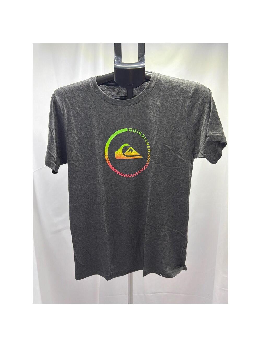 Quiksilver Boys Large Charcoal Heather Neon Gradient Logo Graphic T-Shirt L